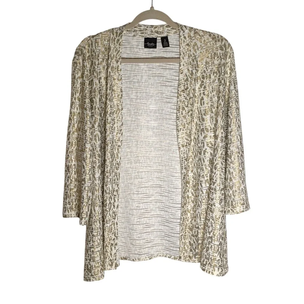 Chico's Travelers Collection Cardigan Jacket Sz 2 L Metallic Burnout Lightweight